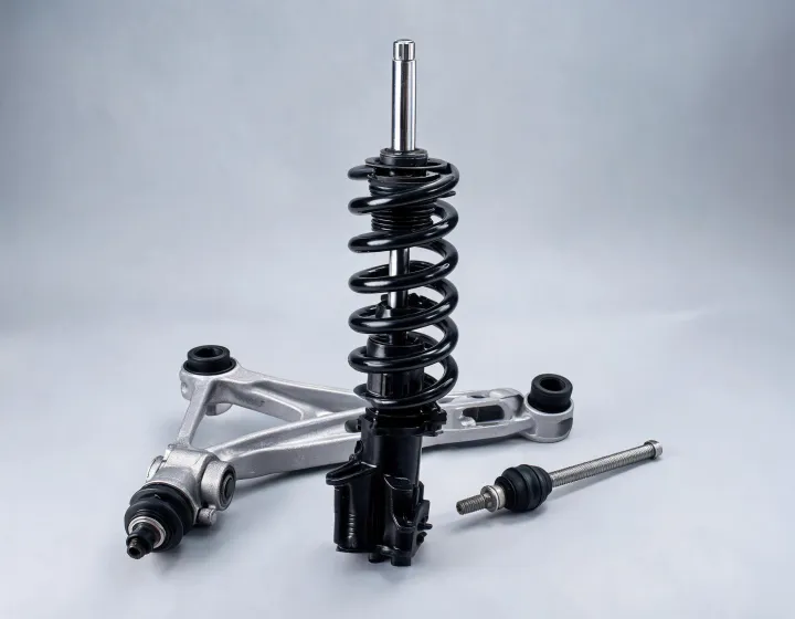 Shock absorber strut assembly, control arm, tie rod, and suspension corner