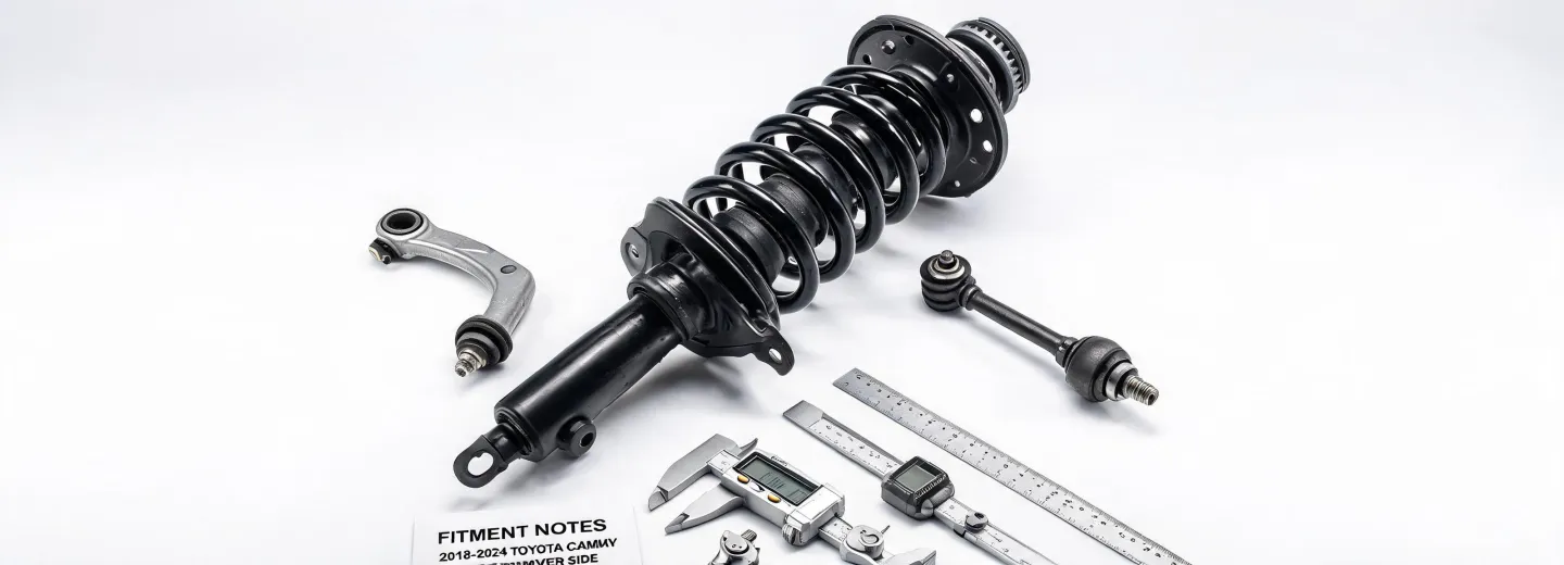 Technician reviewing suspension fitment data beside chassis components